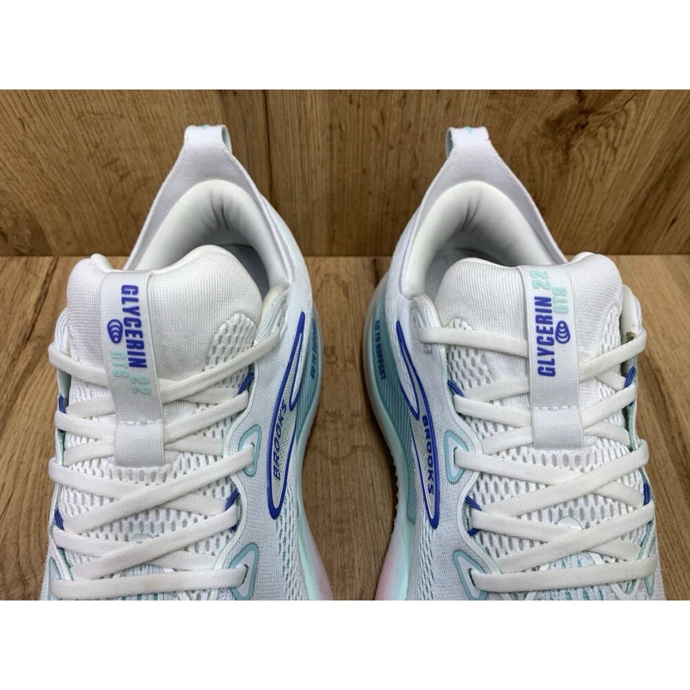 Brooks Glycerin GTS 22 Women's 10 Wide D White Blue Running Shoes 1204351D110 - Picture 8 of 12